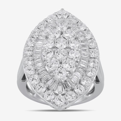 ( I / I2) Womens 4 CT. T.W. Lab Grown White Diamond 10K Gold Marquise Cluster Halo Cocktail Ring