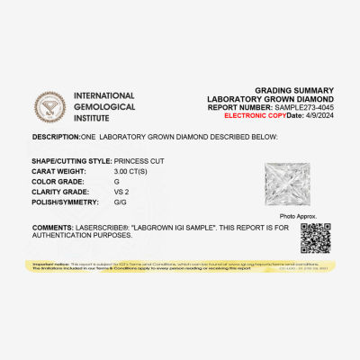 3 CT. Princess-cut Lab-Grown (G / VS2) Diamond Solitaire Engagement Ring in 14K Gold