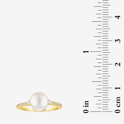 Yes, Please! Womens 8MM White Cultured Freshwater Pearl 14K Gold Over Silver Round Cocktail Ring