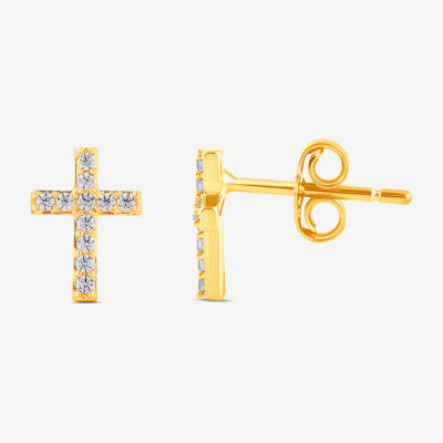 (I1-I2/ H) 1/6 CT. T.W. Lab Grown White Diamond 14K Gold Over Silver 9.4mm Cross Stud Earrings