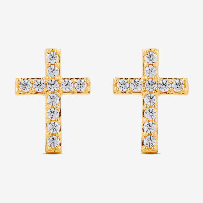 (I1-I2/ H) 1/6 CT. T.W. Lab Grown White Diamond 14K Gold Over Silver 9.4mm Cross Stud Earrings