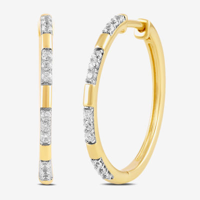 Womens 1/4 CT. T.W. Lab Grown White Diamond 14K Gold Over Silver 23.1mm Hoop Earrings