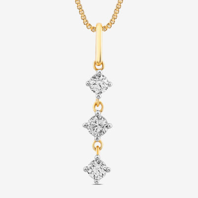3-Stone (I1-I2/ H) Womens 1/4 CT. T.W. Lab Grown White Diamond 14K Gold Over Silver 18 Inch Pendant Necklace