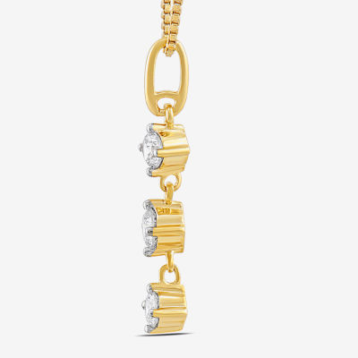 3-Stone (I1-I2/ H) Womens 1/4 CT. T.W. Lab Grown White Diamond 14K Gold Over Silver 18 Inch Pendant Necklace