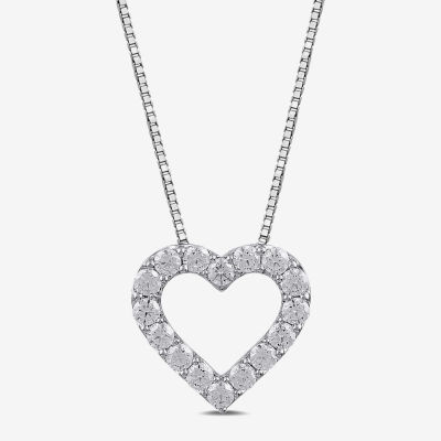 (I2/ I) Womens 1/2 CT. T.W. Lab Grown White Diamond Sterling Silver Heart Pendant Necklace