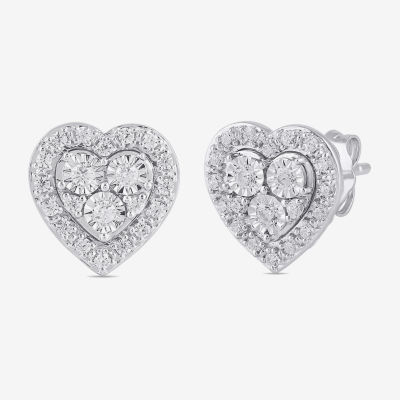 Diamond Blossom (H / I1-I2) 1/3 CT. T.W. Lab Grown White Diamond Sterling Silver 22.5mm Heart Stud Earrings