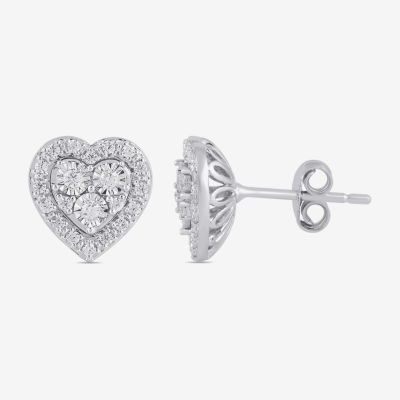 Diamond Blossom (H / I1-I2) 1/3 CT. T.W. Lab Grown White Diamond Sterling Silver 22.5mm Heart Stud Earrings