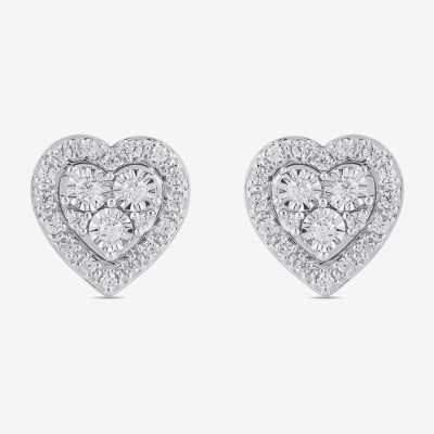 Diamond Blossom (H / I1-I2) 1/3 CT. T.W. Lab Grown White Diamond Sterling Silver 22.5mm Heart Stud Earrings