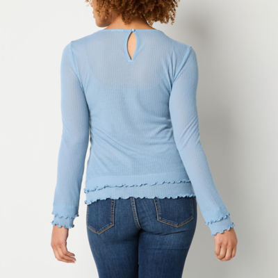 a.n.a Sheer Knit Womens Crew Neck Long Sleeve T-Shirt