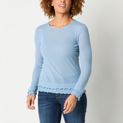 a.n.a Sheer Knit Womens Crew Neck Long Sleeve T-Shirt - JCPenney