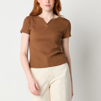 a.n.a Womens Short Sleeve Henley Shirt