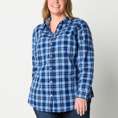 St. John's Bay Plus Womens Long Sleeve Regular Fit Button-Down Shirt