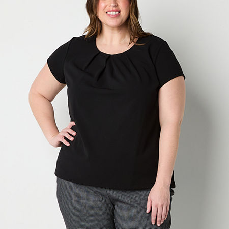 Liz Claiborne Texture Tee Womens Round Neck Short Sleeve Plus Blouse, 4x, Black