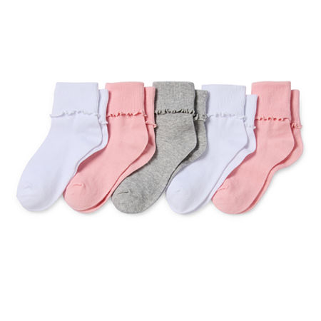 Thereabouts Little & Big Girls 5 Pair Turncuff Socks, Small, Pink