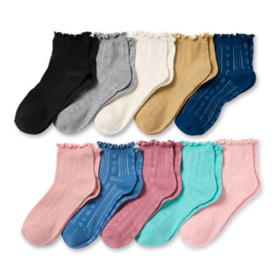 Thereabouts Little & Big Girls 10 Pair Quarter Socks
