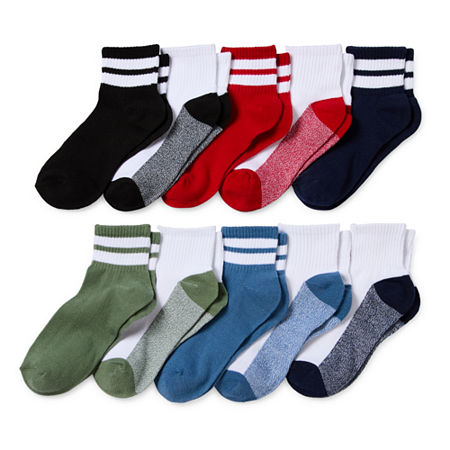 Thereabouts Little & Big Boys 10 Pair Quarter Ankle Socks, Medium, Blue