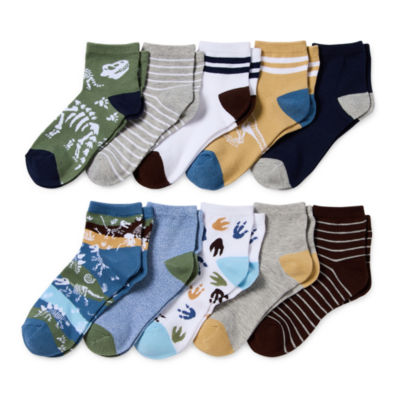 Thereabouts Little & Big Boys 10 Pair Quarter Ankle Socks