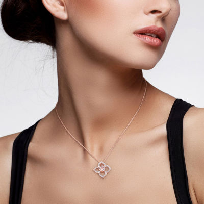Womens Genuine Pink Morganite 18K Rose Gold Over Silver Flower 18 Inch Pendant Necklace