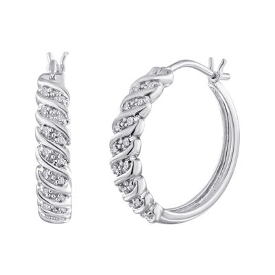 1/10 CT. T.W. Diamond Hoop Earrings in Sterling Silver or 14K Gold Over Silver