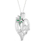 Mom Womens Lab Created Green Emerald Sterling Silver Butterfly Heart Pendant Necklace