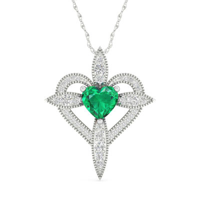 Womens Lab Created Green Emerald Sterling Silver Cross Heart Pendant Necklace JCPenney