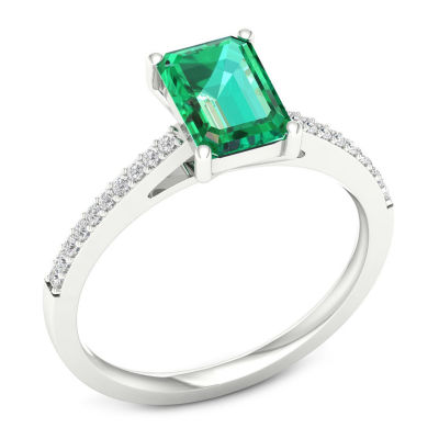 Womens Genuine Green Emerald 10K White Gold Cocktail Ring