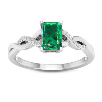 Womens Genuine Green Emerald 10K White Gold Cocktail Ring