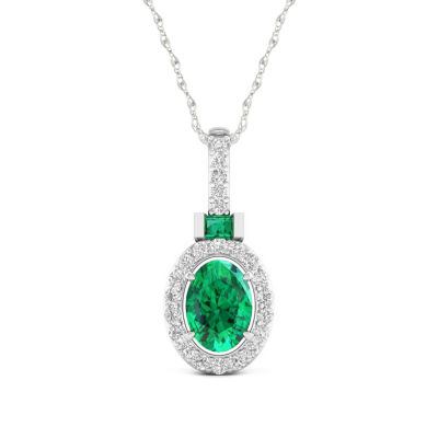 Womens Genuine Green Emerald 10K Gold Pendant Necklace