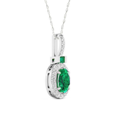 Womens Genuine Green Emerald 10K Gold Pendant Necklace