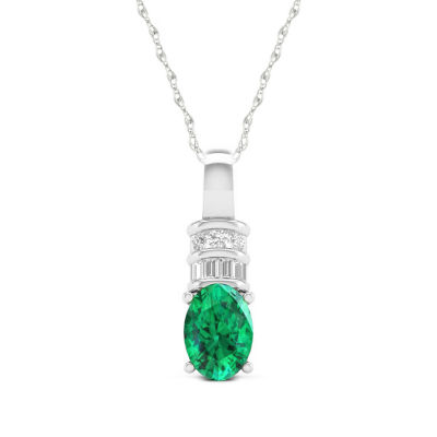 Womens Genuine Green Emerald 10K Gold Pendant Necklace