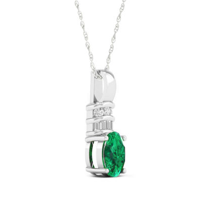 Womens Genuine Green Emerald 10K Gold Pendant Necklace