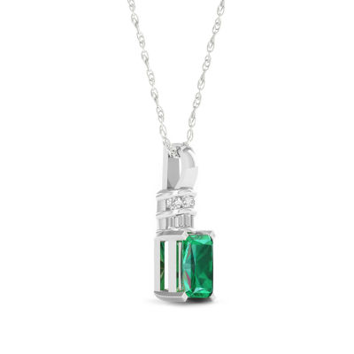 Womens Genuine Green Emerald 10K Gold Pendant Necklace