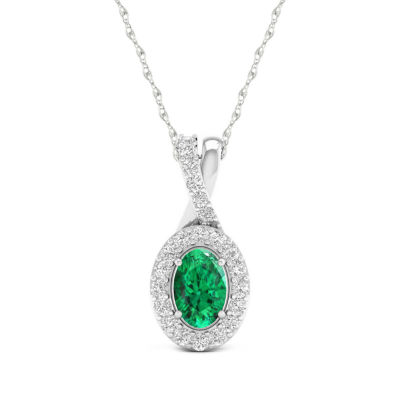 Womens Genuine Green Emerald 10K Gold Pendant Necklace