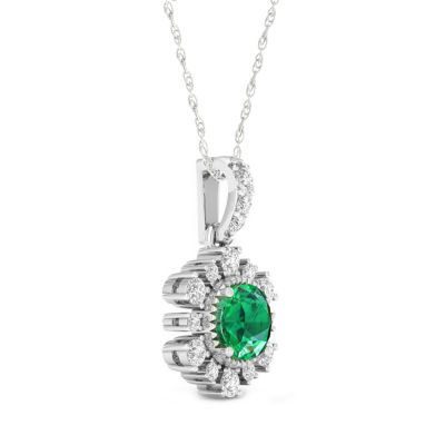 Womens Genuine Green Emerald 10K Gold Pendant Necklace