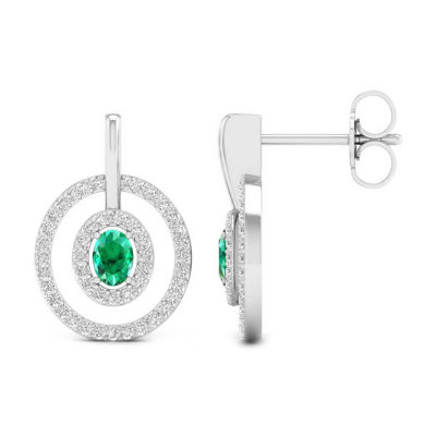 Genuine Green Emerald 10K Gold Drop Earrings