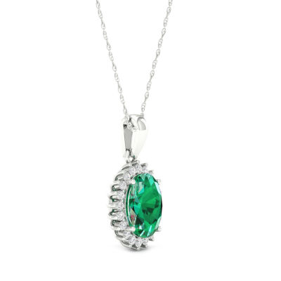Womens Lab Created Green Emerald Sterling Silver Pendant Necklace