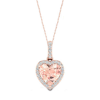 Womens Diamond Accent Genuine Pink Morganite 10K Rose Gold Heart Pendant  Necklace - JCPenney