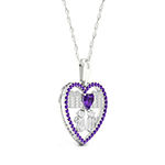 Mom Womens Genuine Purple Amethyst Sterling Silver Heart Pendant Necklace