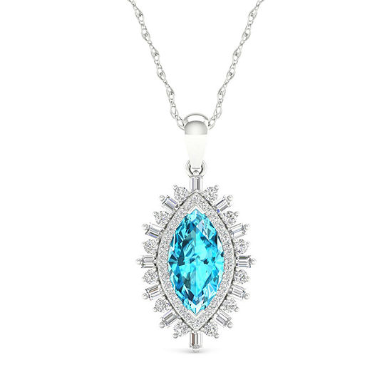 Womens Genuine Blue Topaz Sterling Silver Pendant Necklace