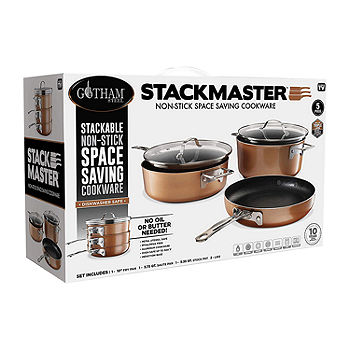 Gotham Steel Stackmaster 10-Piece Cast Textured Space-Saving Cookware Set