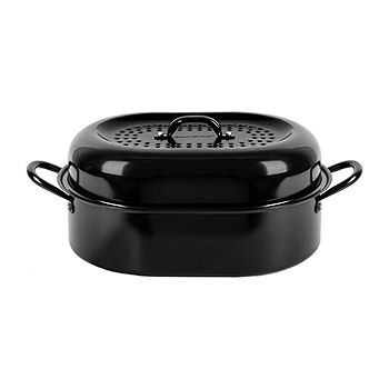 6-Quart Enameled Coated Oval Roaster with Stainless Steel Lid
