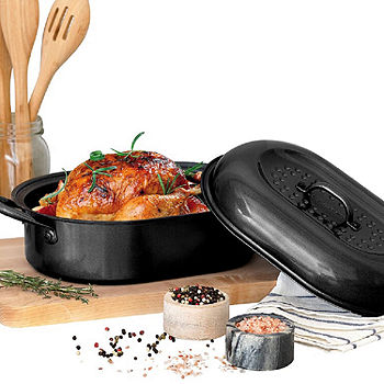 Granitestone 18.8'' Ultra Nonstick Aluminum Oval Roasting Pan with Lid,  Color: Black - JCPenney
