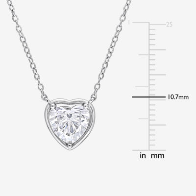 Womens Lab Created White Moissanite Sterling Silver Heart Pendant Necklace