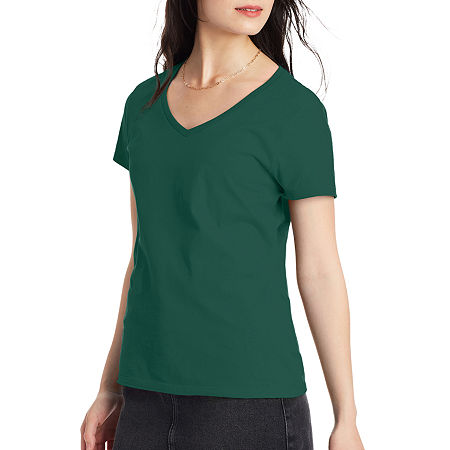  Hanes Womens V Neck Short Sleeve T-Shirt