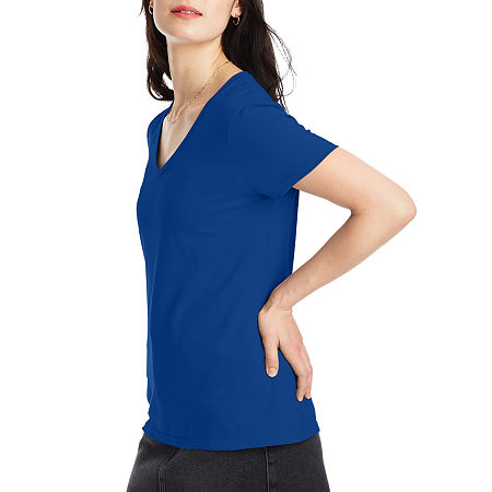  Hanes Womens V Neck Short Sleeve T-Shirt