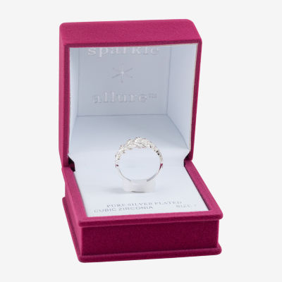 Sparkle Allure Leaf Bypass Womens 9M Cubic Zirconia Pure Silver Over Brass  Band