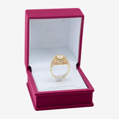 Sparkle Allure Cubic Zirconia 14K Gold Over Brass Oval Halo Cocktail Ring