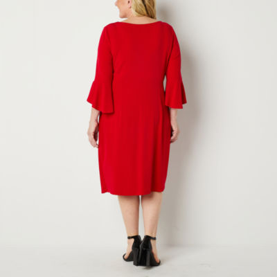 Connected Apparel Plus 3/4 Bell Sleeve Sheath Dress