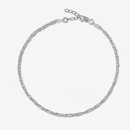 Sterling Silver 10 2.9mm Singapore Ankle Bracelet, One Size, Multiple Colors