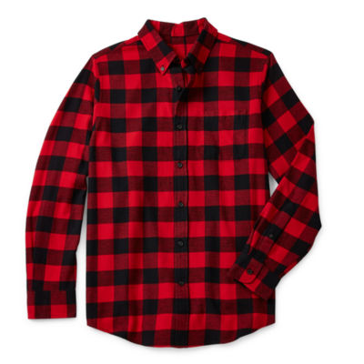St. John's Bay Mens Easy-on + Easy-off Seated Wear Adaptive Classic Fit Long Sleeve Flannel Shirt